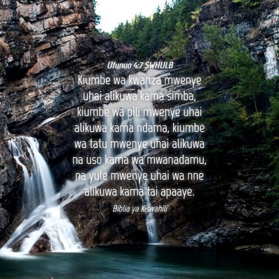Picture 04 - Ufunuo 4:7 SWHULB - Kiumbe wa kwanza mwenye uhai alikuwa kama simba, - Bible Verse Picture