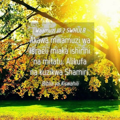 Picture 04 - Waamuzi 10:2 SWHULB - Akawa mwamuzi wa Israeli miaka ishirini na - Bible Verse Picture