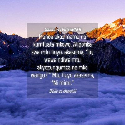 Picture 04 - Waamuzi 13:11 SWHULB - Manoa akasimama na kumfuata mkewe. Alipofika kwa - Bible Verse Picture