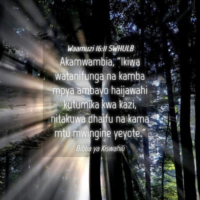 Picture 04 - Waamuzi 16:11 SWHULB - Akamwambia, “Ikiwa watanifunga na kamba mpya - Bible Verse Picture