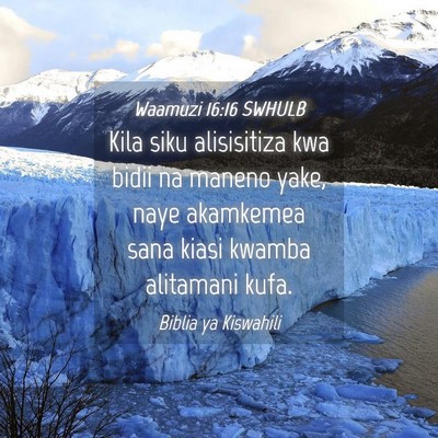 Picture 04 - Waamuzi 16:16 SWHULB - Kila siku alisisitiza kwa bidii na maneno yake, - Bible Verse Picture