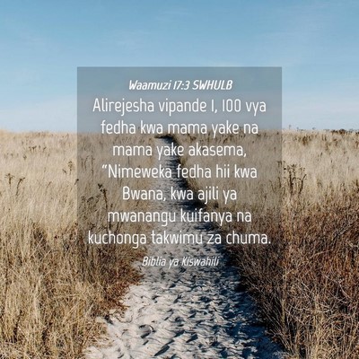 Picture 04 - Waamuzi 17:3 SWHULB - Alirejesha vipande 1, 100 vya fedha kwa mama yake - Bible Verse Picture