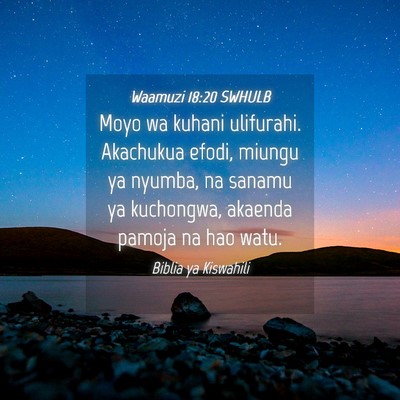 Picture 04 - Waamuzi 18:20 SWHULB - Moyo wa kuhani ulifurahi. Akachukua efodi, miungu - Bible Verse Picture