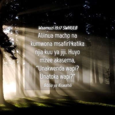 Picture 04 - Waamuzi 19:17 SWHULB - Aliinua macho na kumwona msafiri katika njia kuu - Bible Verse Picture