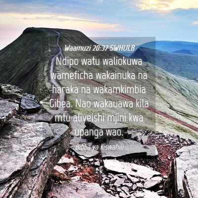 Picture 04 - Waamuzi 20:37 SWHULB - Ndipo watu waliokuwa wameficha wakainuka na - Bible Verse Picture
