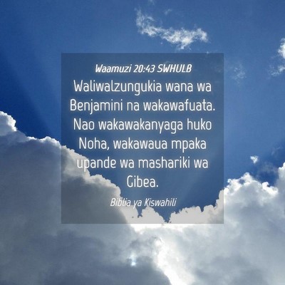 Picture 04 - Waamuzi 20:43 SWHULB - Waliwalzungukia wana wa Benjamini na wakawafuata. - Bible Verse Picture