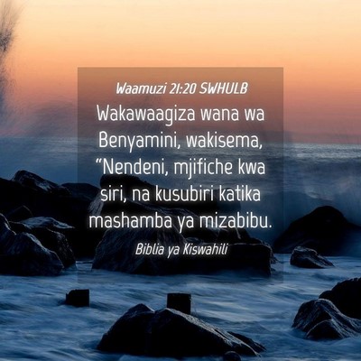 Picture 04 - Waamuzi 21:20 SWHULB - Wakawaagiza wana wa Benyamini, wakisema, - Bible Verse Picture
