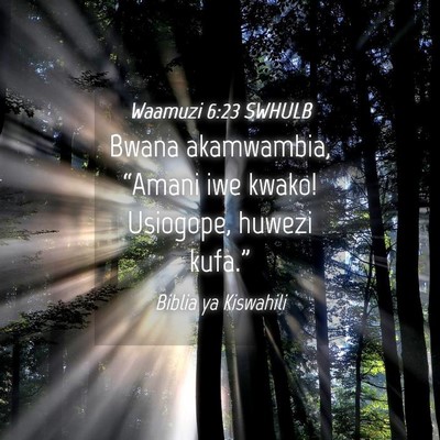 Picture 04 - Waamuzi 6:23 SWHULB - Bwana akamwambia, “Amani iwe kwako! Usiogope, - Bible Verse Picture