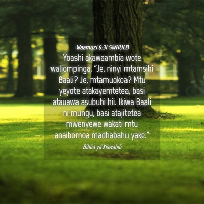 Picture 04 - Waamuzi 6:31 SWHULB - Yoashi akawaambia wote waliompinga, “Je, ninyi - Bible Verse Picture