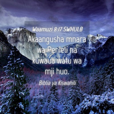 Picture 04 - Waamuzi 8:17 SWHULB - Akaangusha mnara wa Penieli na kuwaua watu wa mji - Bible Verse Picture