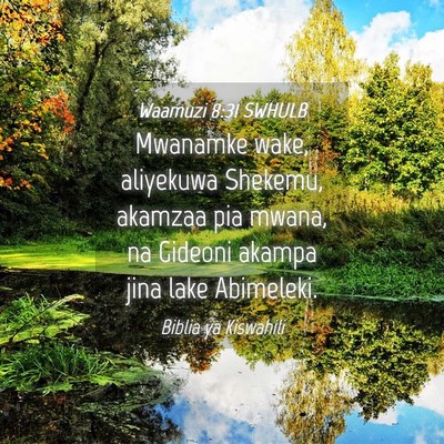 Picture 04 - Waamuzi 8:31 SWHULB - Mwanamke wake, aliyekuwa Shekemu, akamzaa pia - Bible Verse Picture