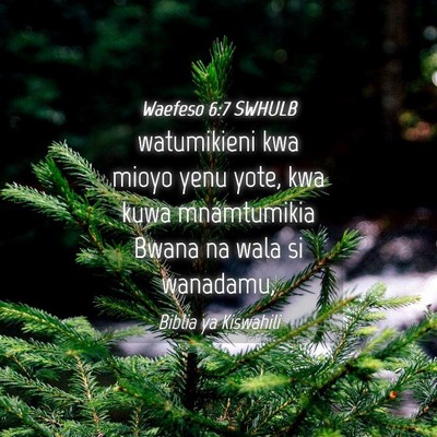 Picture 04 - Waefeso 6:7 SWHULB - watumikieni kwa mioyo yenu yote, kwa kuwa - Bible Verse Picture