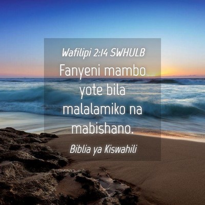 Picture 04 - Wafilipi 2:14 SWHULB - Fanyeni mambo yote bila malalamiko na - Bible Verse Picture
