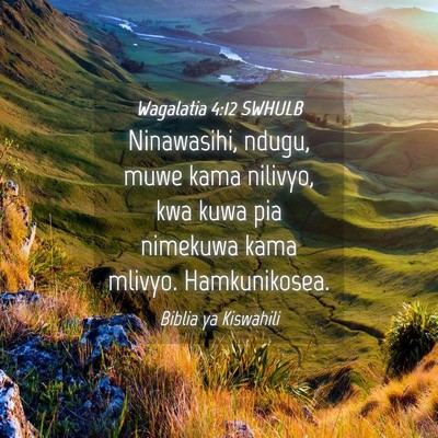 Picture 04 - Wagalatia 4:12 SWHULB - Ninawasihi, ndugu, muwe kama nilivyo, kwa kuwa - Bible Verse Picture
