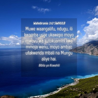 Picture 04 - Wahebrania 3:12 SWHULB - Muwe waangalifu, ndugu, ili kwamba usije ukawepo - Bible Verse Picture