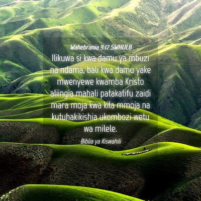 Picture 04 - Wahebrania 9:12 SWHULB - Ilikuwa si kwa damu ya mbuzi na ndama, bali kwa - Bible Verse Picture
