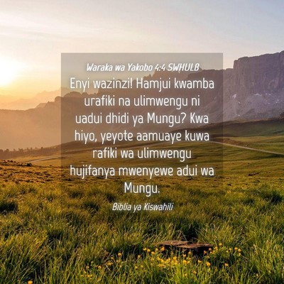 Picture 04 - Waraka wa Yakobo 4:4 SWHULB - Enyi wazinzi! Hamjui kwamba urafiki na ulimwengu - Bible Verse Picture