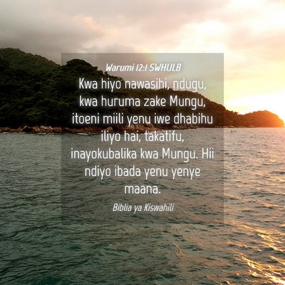 Picture 04 - Warumi 12:1 SWHULB - Kwa hiyo nawasihi, ndugu, kwa huruma zake Mungu, - Bible Verse Picture