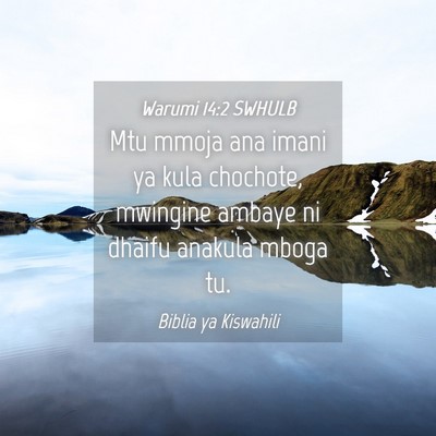 Picture 04 - Warumi 14:2 SWHULB - Mtu mmoja ana imani ya kula chochote, mwingine - Bible Verse Picture