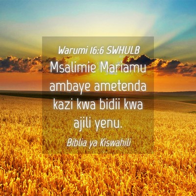 Picture 04 - Warumi 16:6 SWHULB - Msalimie Mariamu ambaye ametenda kazi kwa bidii - Bible Verse Picture