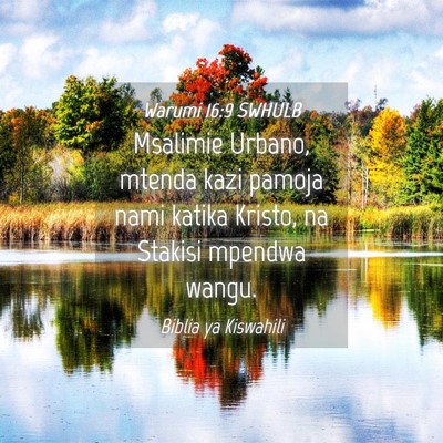 Picture 04 - Warumi 16:9 SWHULB - Msalimie Urbano, mtenda kazi pamoja nami katika - Bible Verse Picture