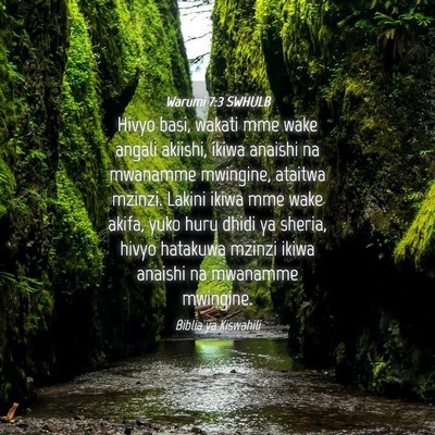 Picture 04 - Warumi 7:3 SWHULB - Hivyo basi, wakati mme wake angali akiishi, ikiwa - Bible Verse Picture