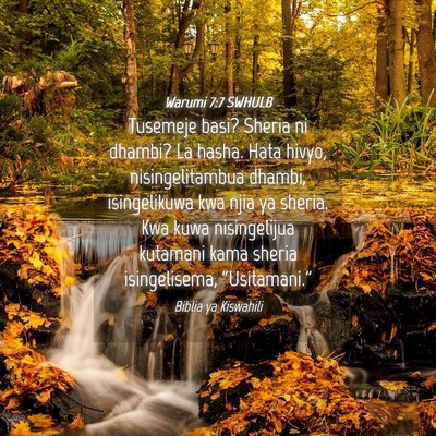 Picture 04 - Warumi 7:7 SWHULB - Tusemeje basi? Sheria ni dhambi? La hasha. Hata - Bible Verse Picture