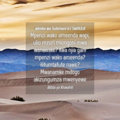Picture 04 - Wimbo wa Sulemani 6:1 SWHULB - Mpenzi wako ameenda wapi, ulio mzuri miongoni mwa - Bible Verse Picture