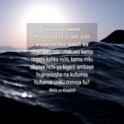 Picture 04 - Yeremia 14:8 SWHULB - Matumaini ya Israeli, yule anayemwokoa wakati wa - Bible Verse Picture