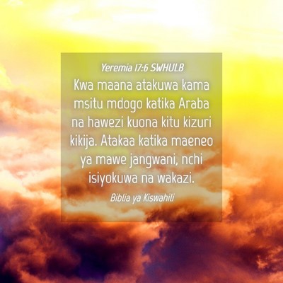 Picture 04 - Yeremia 17:6 SWHULB - Kwa maana atakuwa kama msitu mdogo katika Araba - Bible Verse Picture