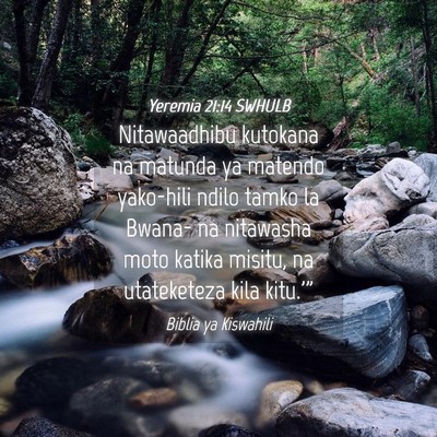 Picture 04 - Yeremia 21:14 SWHULB - Nitawaadhibu kutokana na matunda ya matendo - Bible Verse Picture
