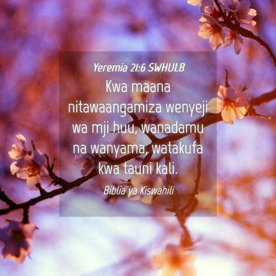 Picture 04 - Yeremia 21:6 SWHULB - Kwa maana nitawaangamiza wenyeji wa mji huu, - Bible Verse Picture
