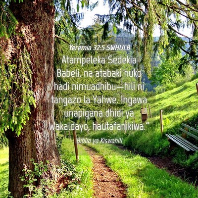 Picture 04 - Yeremia 32:5 SWHULB - Atampeleka Sedekia Babeli, na atabaki huko hadi - Bible Verse Picture