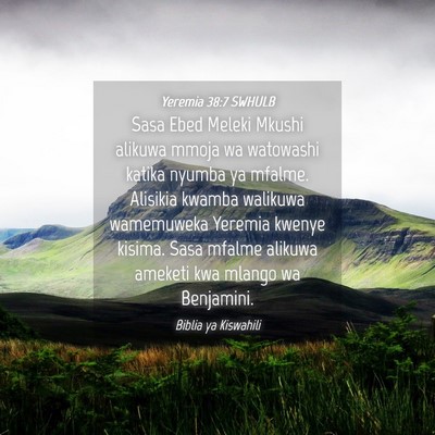 Picture 04 - Yeremia 38:7 SWHULB - Sasa Ebed Meleki Mkushi alikuwa mmoja wa - Bible Verse Picture