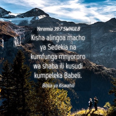 Picture 04 - Yeremia 39:7 SWHULB - Kisha alingoa macho ya Sedekia na kumfunga - Bible Verse Picture