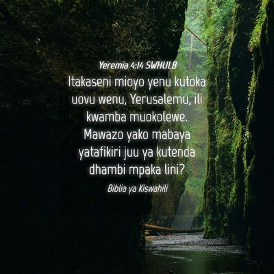Picture 04 - Yeremia 4:14 SWHULB - Itakaseni mioyo yenu kutoka uovu wenu, - Bible Verse Picture