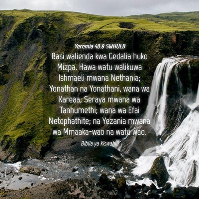 Picture 04 - Yeremia 40:8 SWHULB - Basi walienda kwa Gedalia huko Mizpa. Hawa watu - Bible Verse Picture