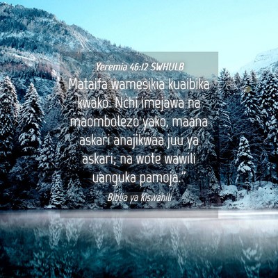 Picture 04 - Yeremia 46:12 SWHULB - Mataifa wamesikia kuaibika kwako. Nchi imejawa na - Bible Verse Picture