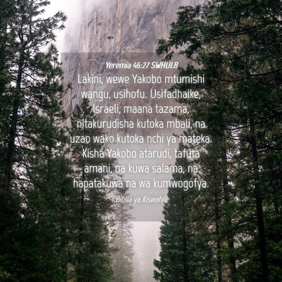 Picture 04 - Yeremia 46:27 SWHULB - Lakini, wewe Yakobo mtumishi wangu, usihofu. - Bible Verse Picture