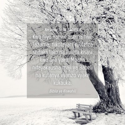 Picture 04 - Yeremia 51:36 SWHULB - Kwa hiyo Yahwe asema hivi: Tazama, nikotayari - Bible Verse Picture