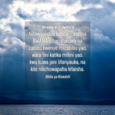 Picture 04 - Yeremia 8:13 SWHULB - Nitawaondoa kabisa - asema BWANA - hapatakuwa na - Bible Verse Picture