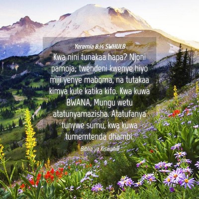 Picture 04 - Yeremia 8:14 SWHULB - Kwa nini tunakaa hapa? Njoni pamoja; twendeni - Bible Verse Picture