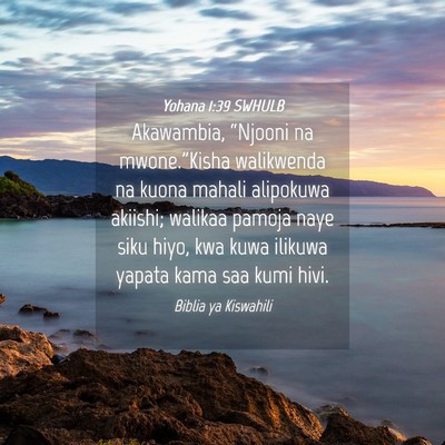 Picture 04 - Yohana 1:39 SWHULB - Akawambia, “Njooni na mwone.”Kisha walikwenda - Bible Verse Picture