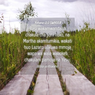 Picture 04 - Yohana 12:2 SWHULB - Basi wakamwandalia chakula cha jioni huko, na - Bible Verse Picture
