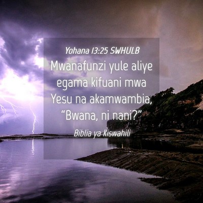 Picture 04 - Yohana 13:25 SWHULB - Mwanafunzi yule aliye egama kifuani mwa Yesu na - Bible Verse Picture
