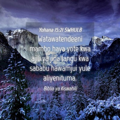 Picture 04 - Yohana 15:21 SWHULB - Watawatendeeni mambo haya yote kwa ajili ya jina - Bible Verse Picture