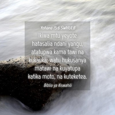 Picture 04 - Yohana 15:6 SWHULB - Ikiwa mtu yeyote hatasalia ndani yangu, atatupwa - Bible Verse Picture