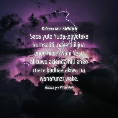 Picture 04 - Yohana 18:2 SWHULB - Sasa yule Yuda, aliyetaka kumsaliti, naye - Bible Verse Picture