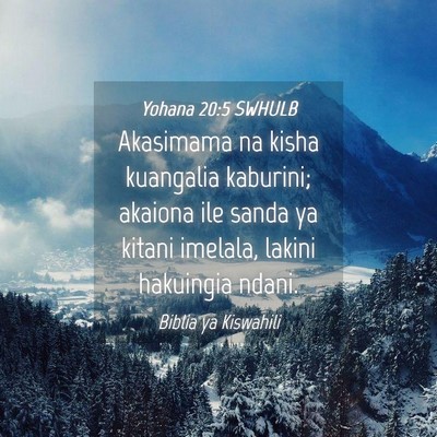 Picture 04 - Yohana 20:5 SWHULB - Akasimama na kisha kuangalia kaburini; akaiona - Bible Verse Picture