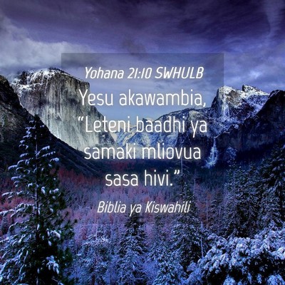 Picture 04 - Yohana 21:10 SWHULB - Yesu akawambia, “Leteni baadhi ya samaki - Bible Verse Picture